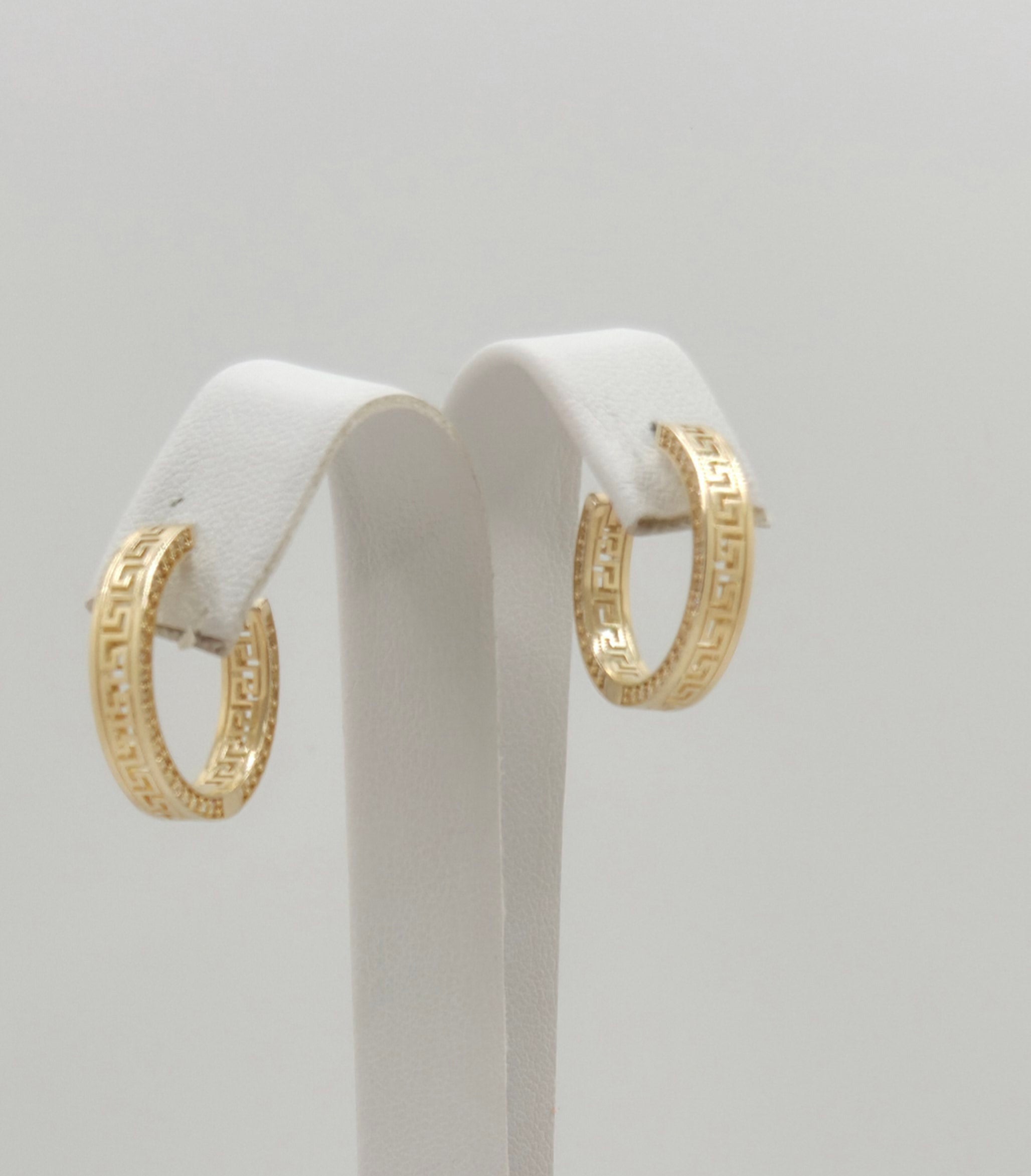 10KT GREEK ENDLES HOOPS EARRINGS  CZ Size MEDIUM Weight 3.2GR