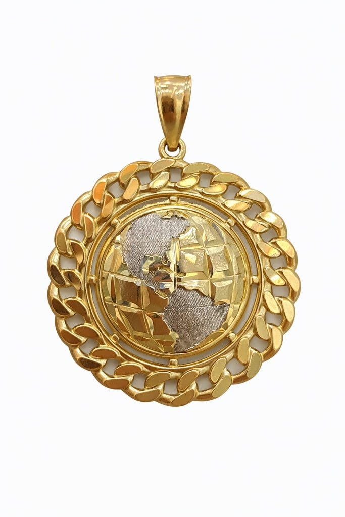 10KT CHAIN STYLE FRAME TWO TONE WORLD PENDANT Size MEDIUM Weigth 6.3GR