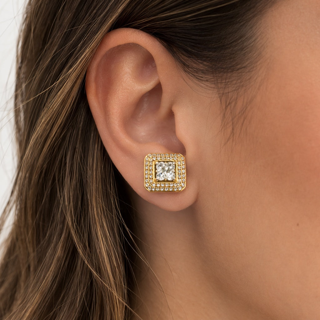 14KT ELEGANT SQUARE DIAMOND EARRINGS
