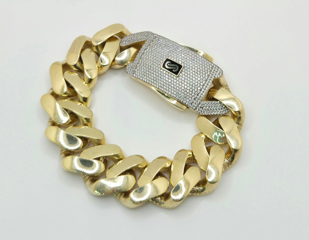10KT CERTIFIED MONACO BRACELET CZ CLOSURE Size 24MM 9INCH Weight 55.1GR