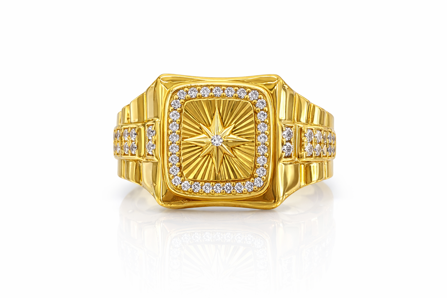 14KT MODERN COMPASS ROSE CZ DETAIL MAN'S RING Size 12.5 Weigth 6.7GR