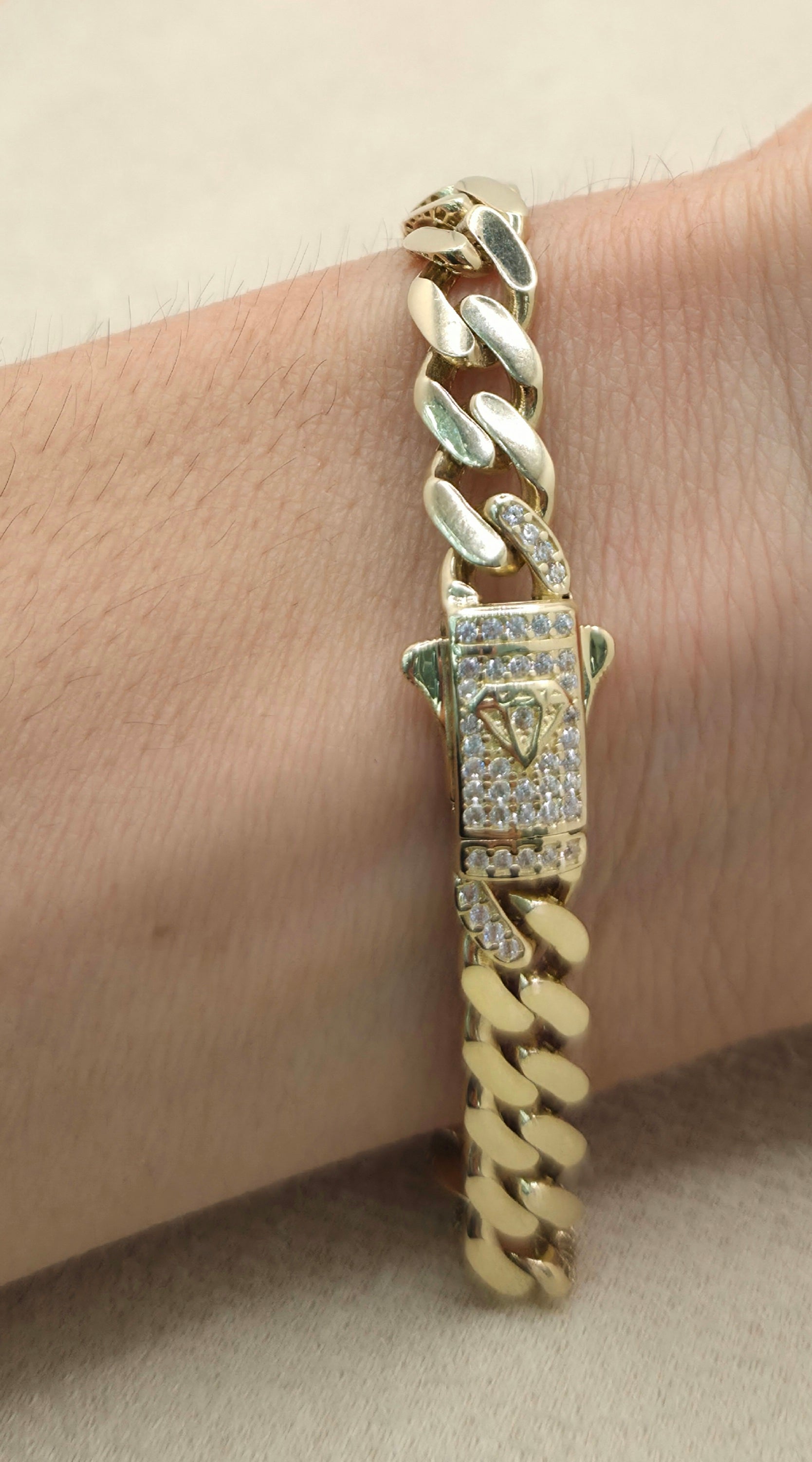 14KT CZ HEART MONACO STYLE BRACELET Size 7.5INCH 7MM Weight 11.8GR