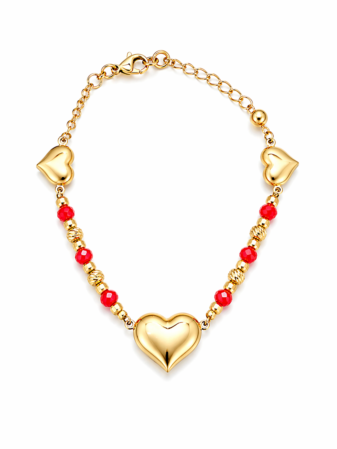 10KT HEARTS BRACELETS WITH RED STONE DETAILS BRACELET Size 7INCH Weight 4.6GR