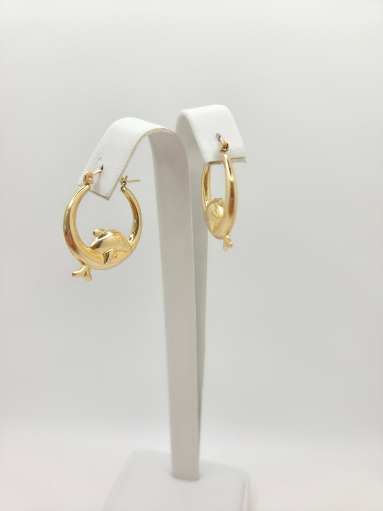 10KT DOLPHIN DETAIL HOOPS EARRINGS Weight 3GR