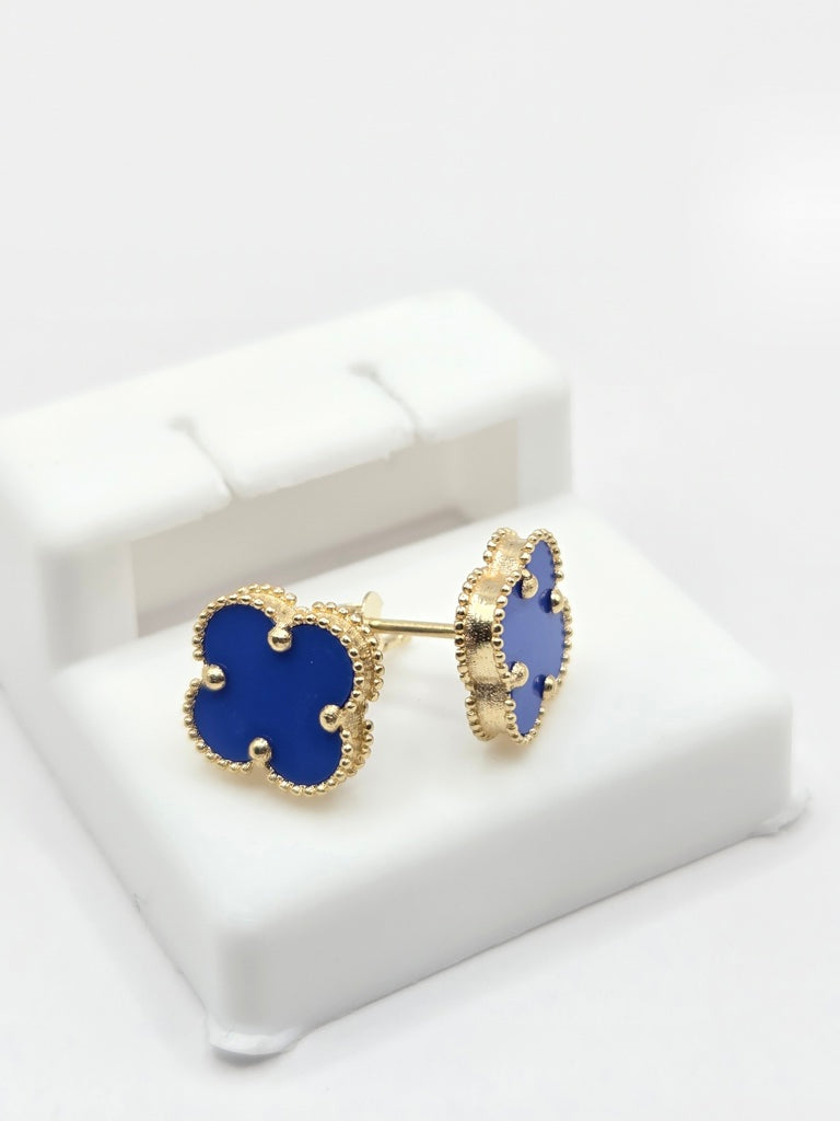 14KT MEDIUM ROYAL BLUE CLOVER EARRINGS Weight 1.6GR