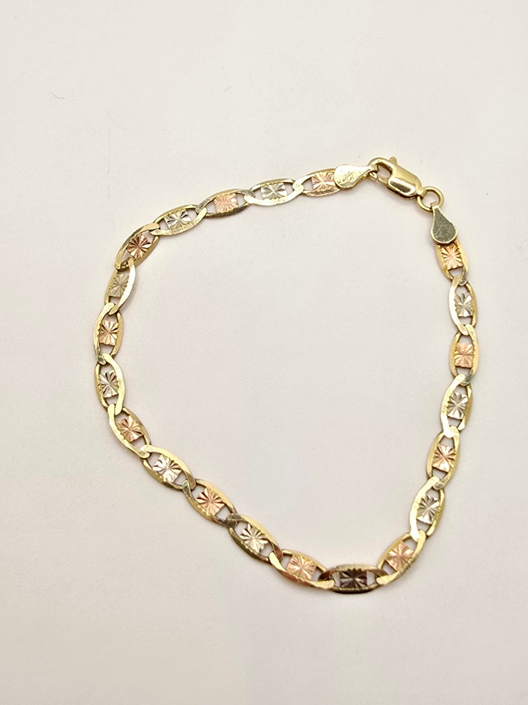 10KT THREE TONE MARINER BRACELET Size 7INCH 4MM Weight 3.9GR