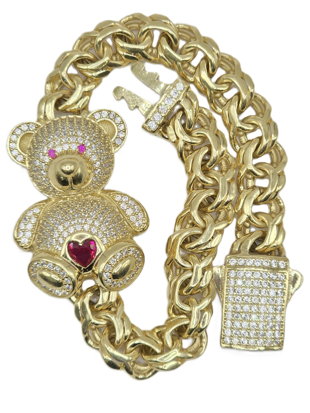 14KT TEDDY BEAR CHINO LINK BRACELET Size 9MM 7.5IN Weigth 21.3 GRS