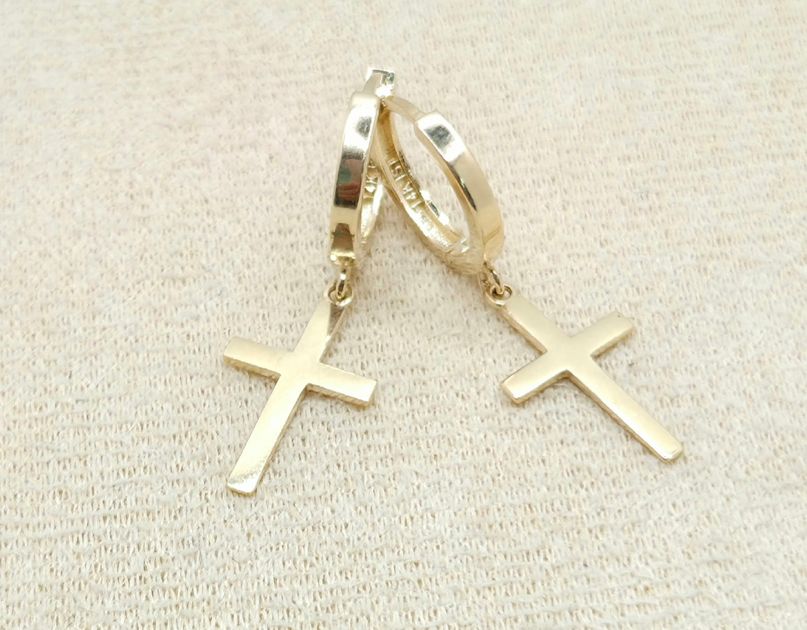 14KT GOLDEN CROSS DANGLING HOOPS EARRINGS Weight 2.3GR