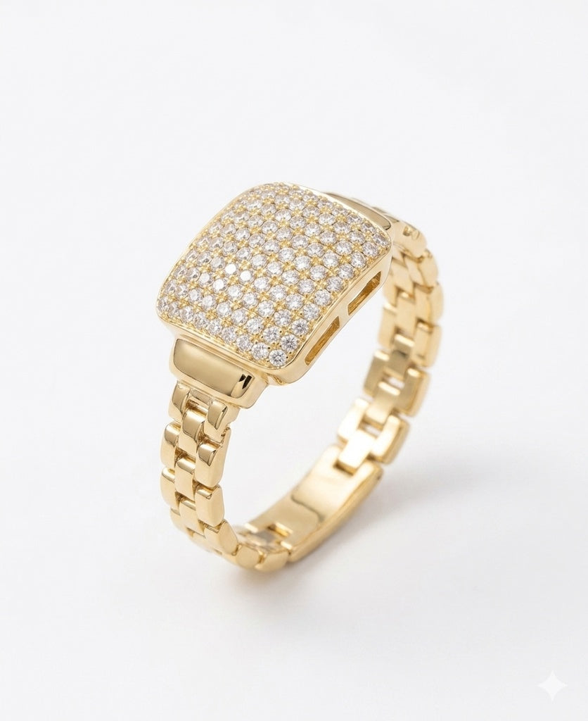 14KT MODERN CZ SQUARE DETAIL WOMAN'S RING Size 6.5 Weight 3GR