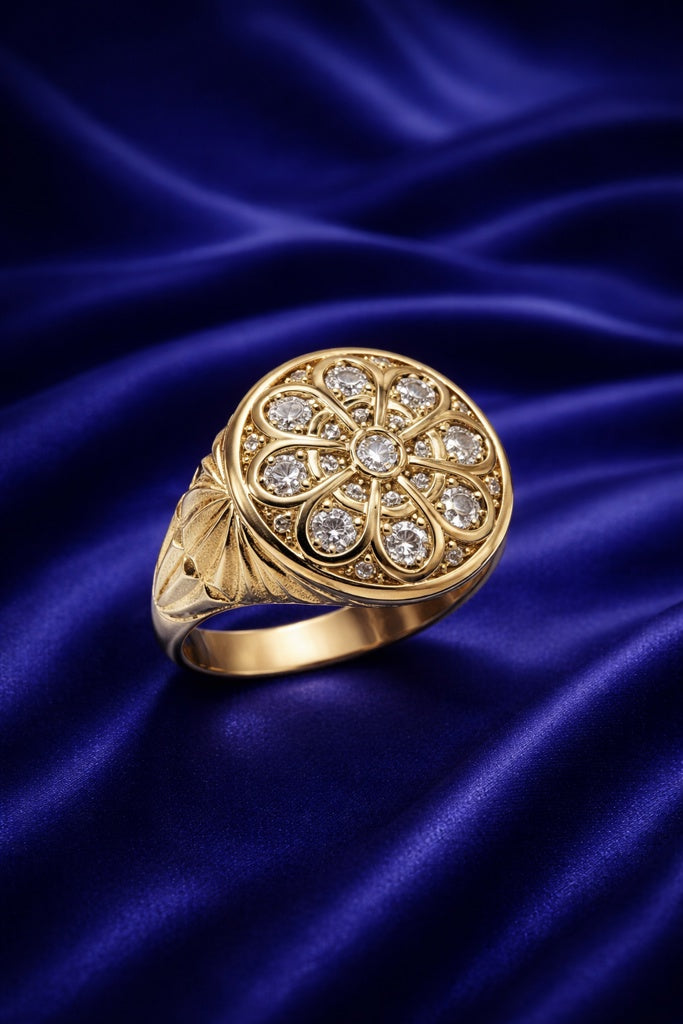 10KT ROUND FLOWER DESIGN SMALL ROSETTA MAN'S RING Size 12 Weigth 4.5GR