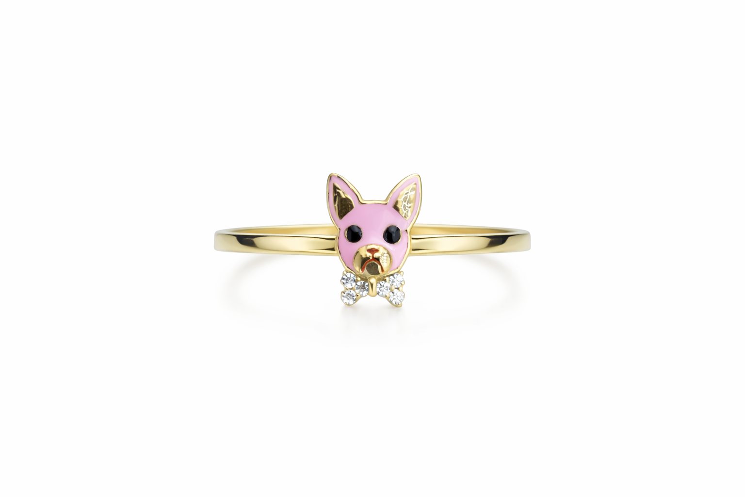 10KT SMALL PINK DOG WOMAN'S RING Size 8 Weigth 1.6GR