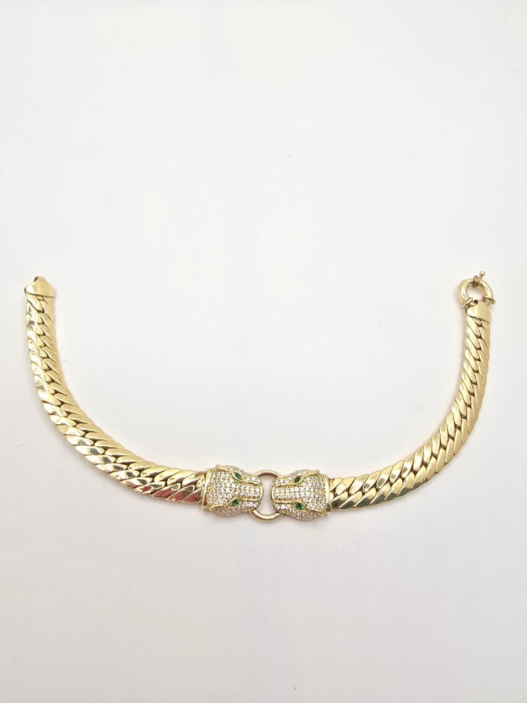 10KT TWO TIGER CUBAN LINK BRACELET Size 7.5INCH 7MM Weight 10.3GR