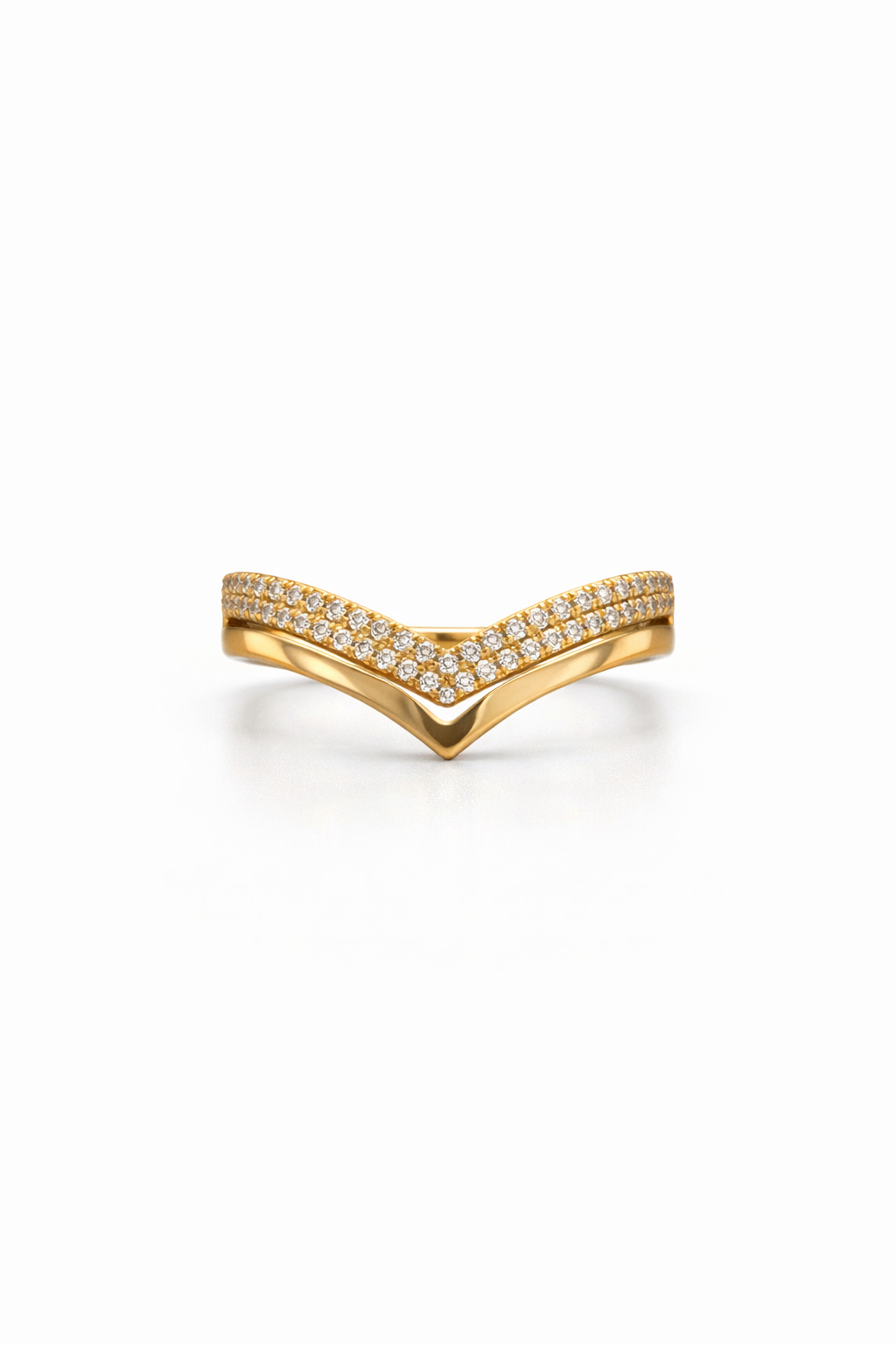 14KT YG MODERN CZ "V" SHAPE  RING Weight 2.2GR