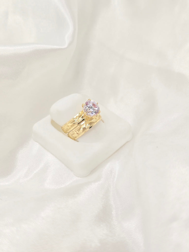 10KT HOLLOW WOMEN'S ENGAGEMENT RING WITH ASTERISK DESIGN Size 7 Weight 3.7GR