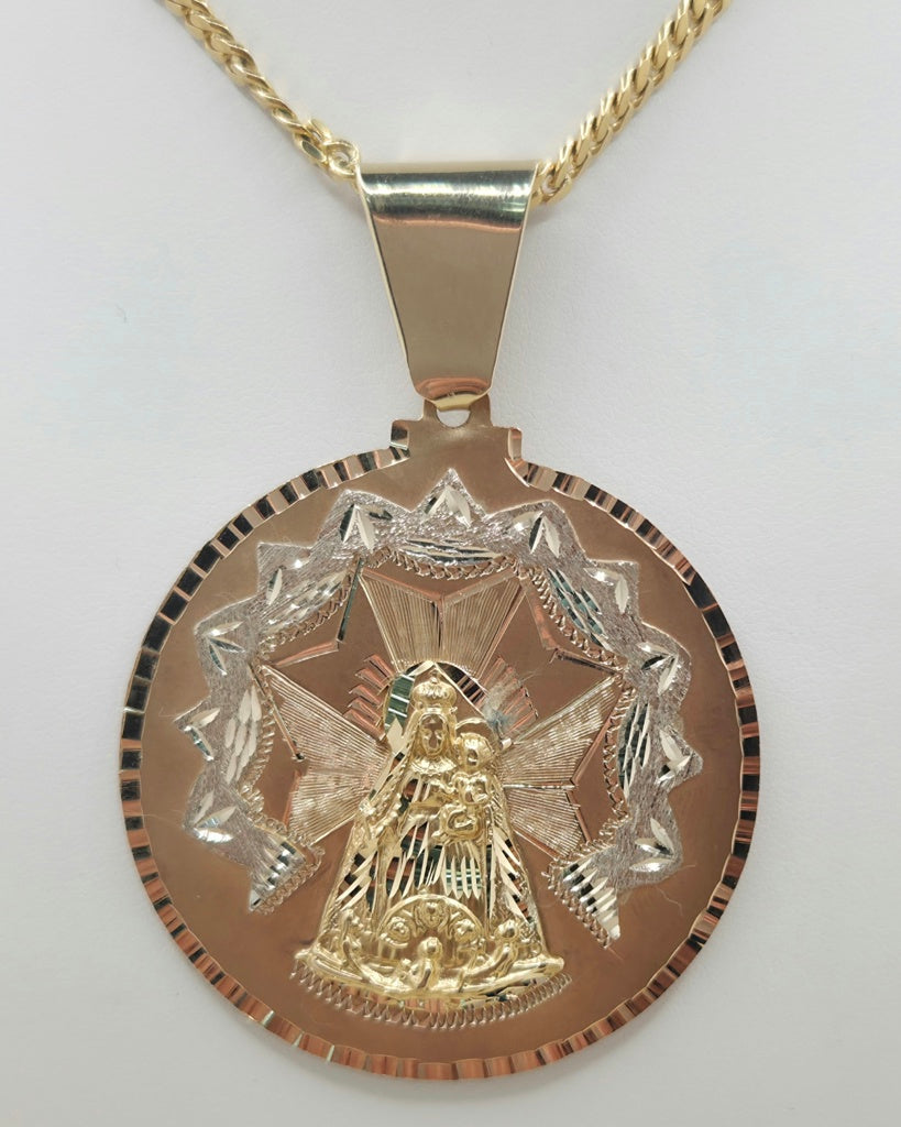 14KT Yellow Gold Caridad del Cobre Round Medallion Size 51.25 mm Weight 18 grs