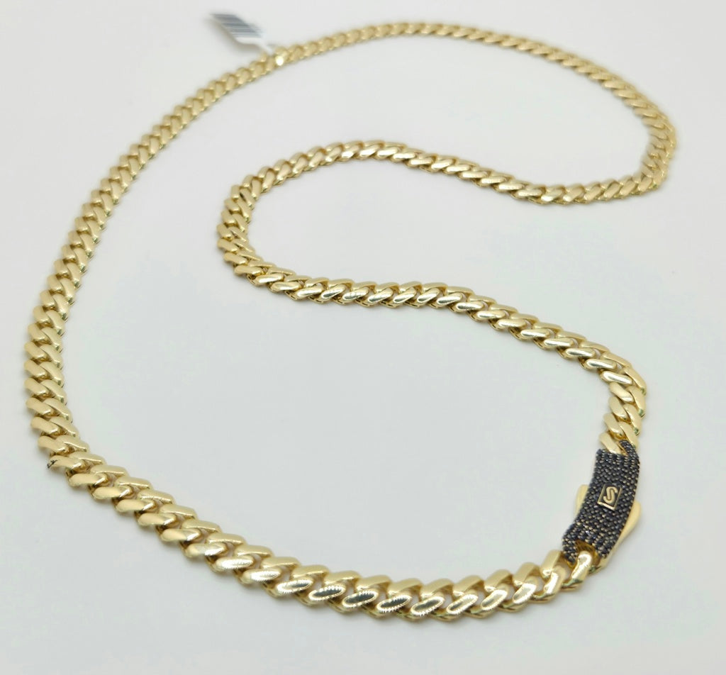 10KT CERTIFIED MONACO CHAIN BLACK CZ CLOSURE Size 18INCH 8MM Weight 19.2GR