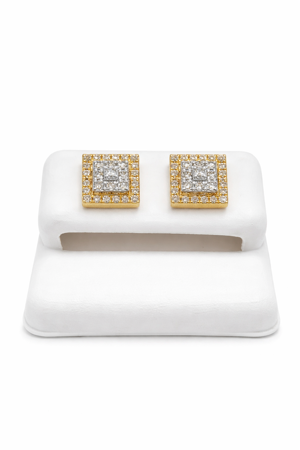 14KT SQUARE 3D DESIGN NATURAL DIAMOND EARRINGS