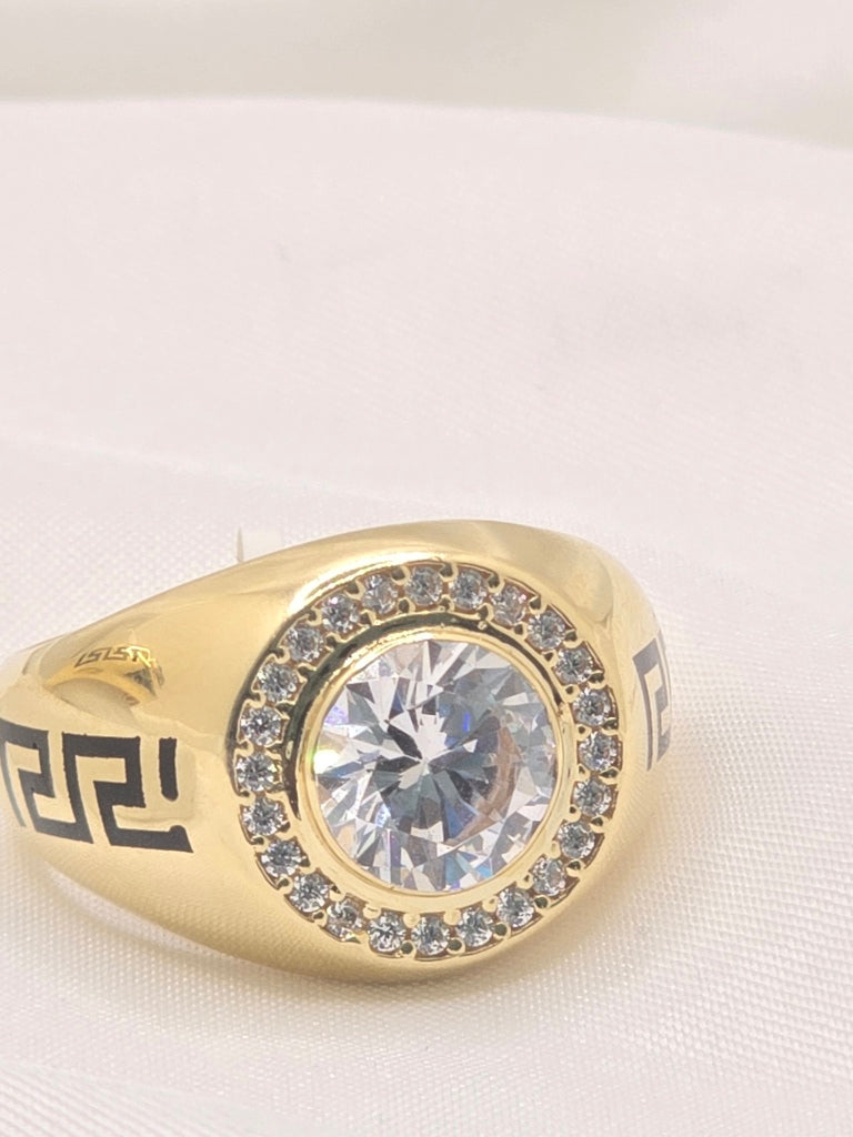 14KT CIRCULAR RING WITH WHITE STONE AND CZ DETAILS Size 10.5 & 11 Weight 8GR