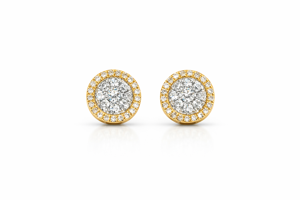 14KT ELEGANT ROUND NATURAL DIAMOND EARRINGS TWO TONE DETAIL