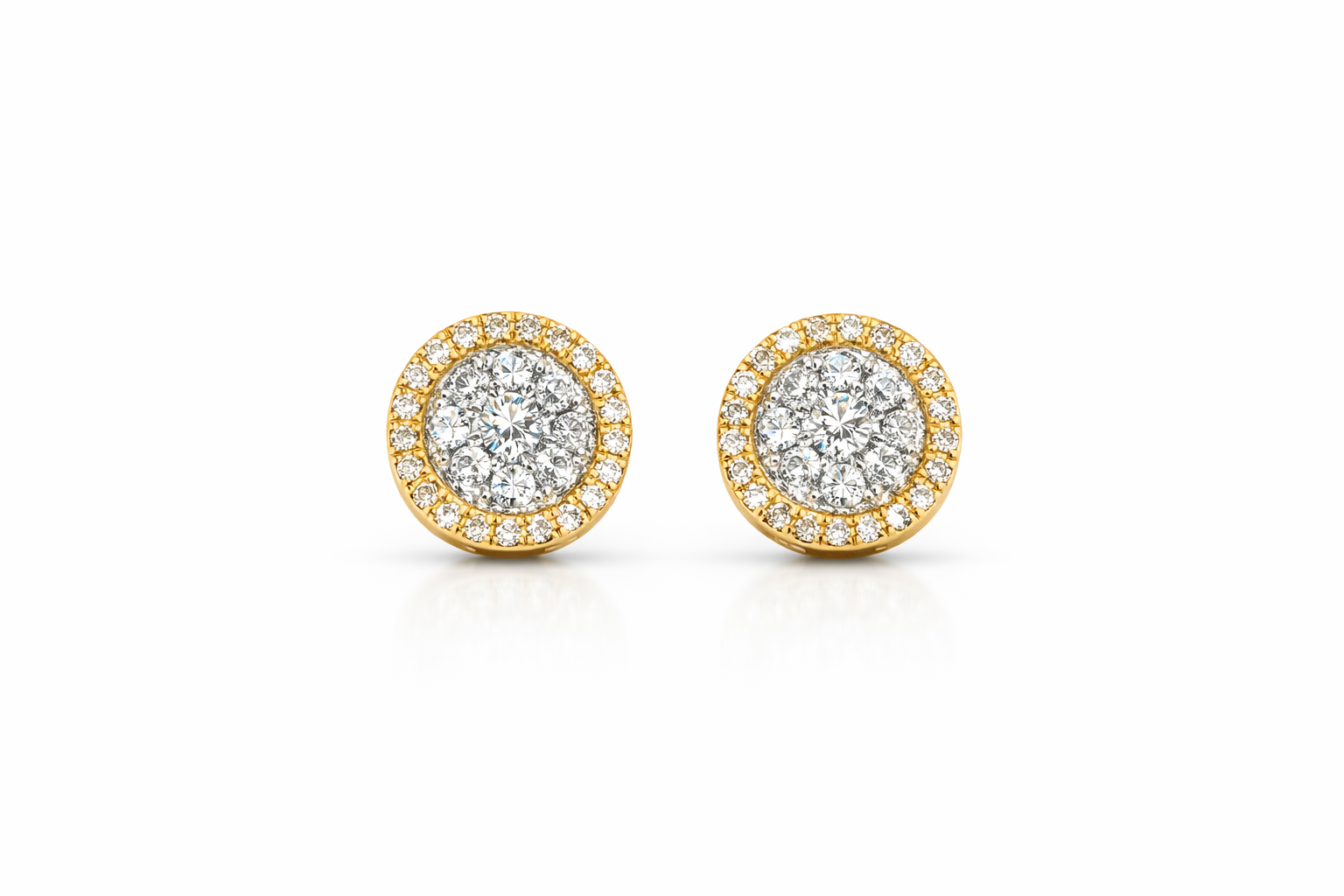14KT ELEGANT ROUND NATURAL DIAMOND EARRINGS TWO TONE DETAIL