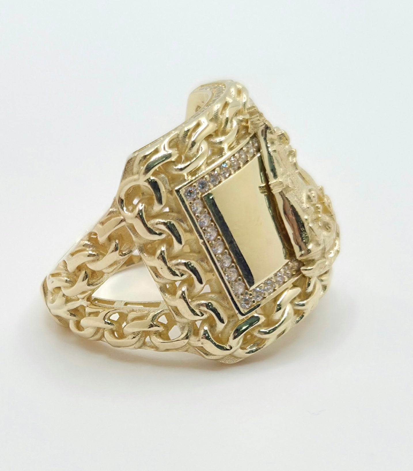 10KT CHINO LINK DETAIL RECTANGULAR CARIDAD RING Size 11 & 12 Weight 13.9GR