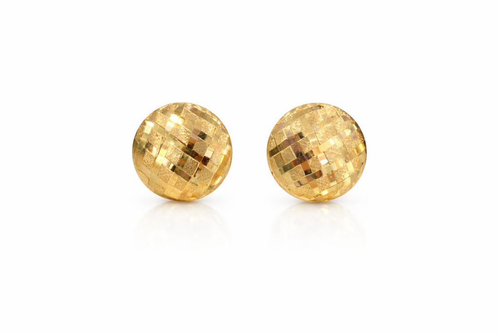 14KT BASKET WEAVE DESIGN OMEGA BACK EARRINGS Size MEDIUM Weigth 2.1GR