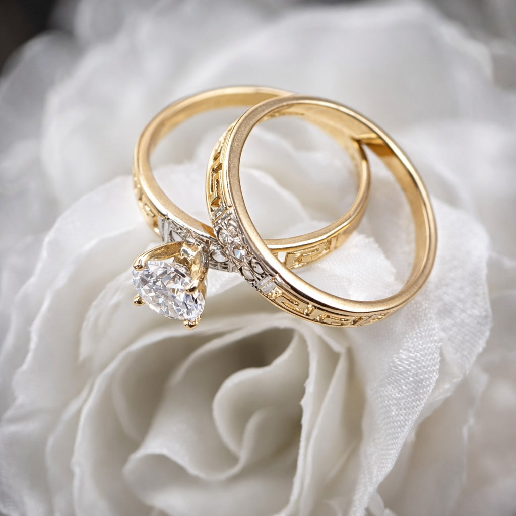 10KT GREEK SILHOUETTE DESIGN WOMAN'S ENGAGEMENT RING Size 6.5-7 Weigth 3.3GR