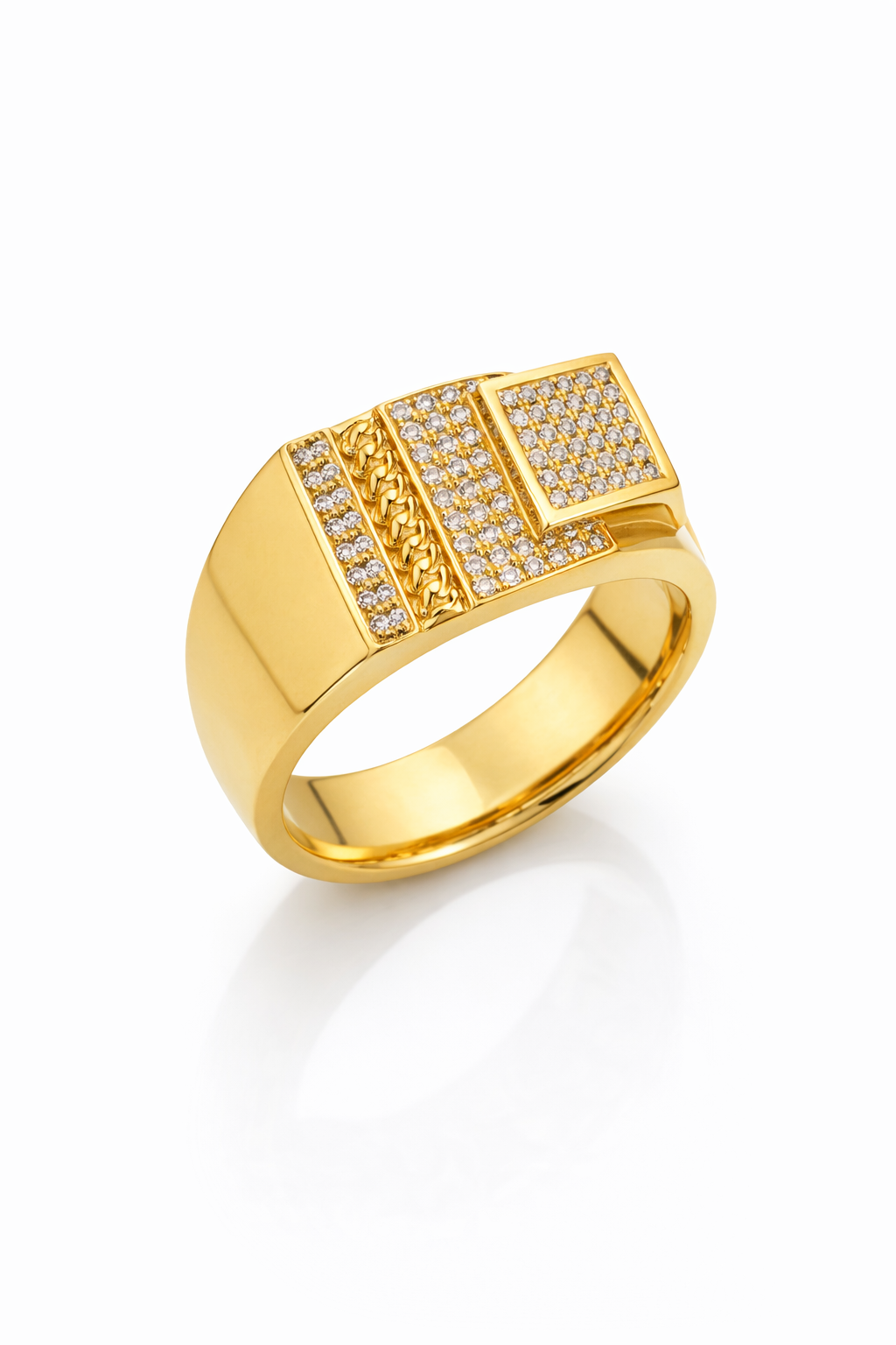 14KT CZ DETAILS SQUARES DESIGN MAN'S RING Size 12 Weigth 5.1GR