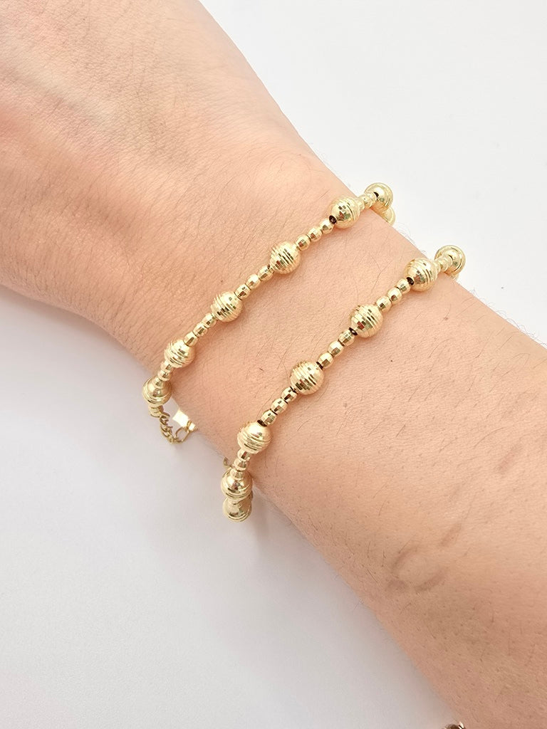 10KT YELLOW GOLD SMALL BEAD DIAMOND CUT BRACELET Size 7INCH Weight 4.3GR