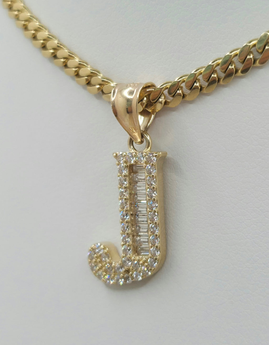 14KT cz letter J pendant Size 11.5x17.7mm Weight 2.1 grs