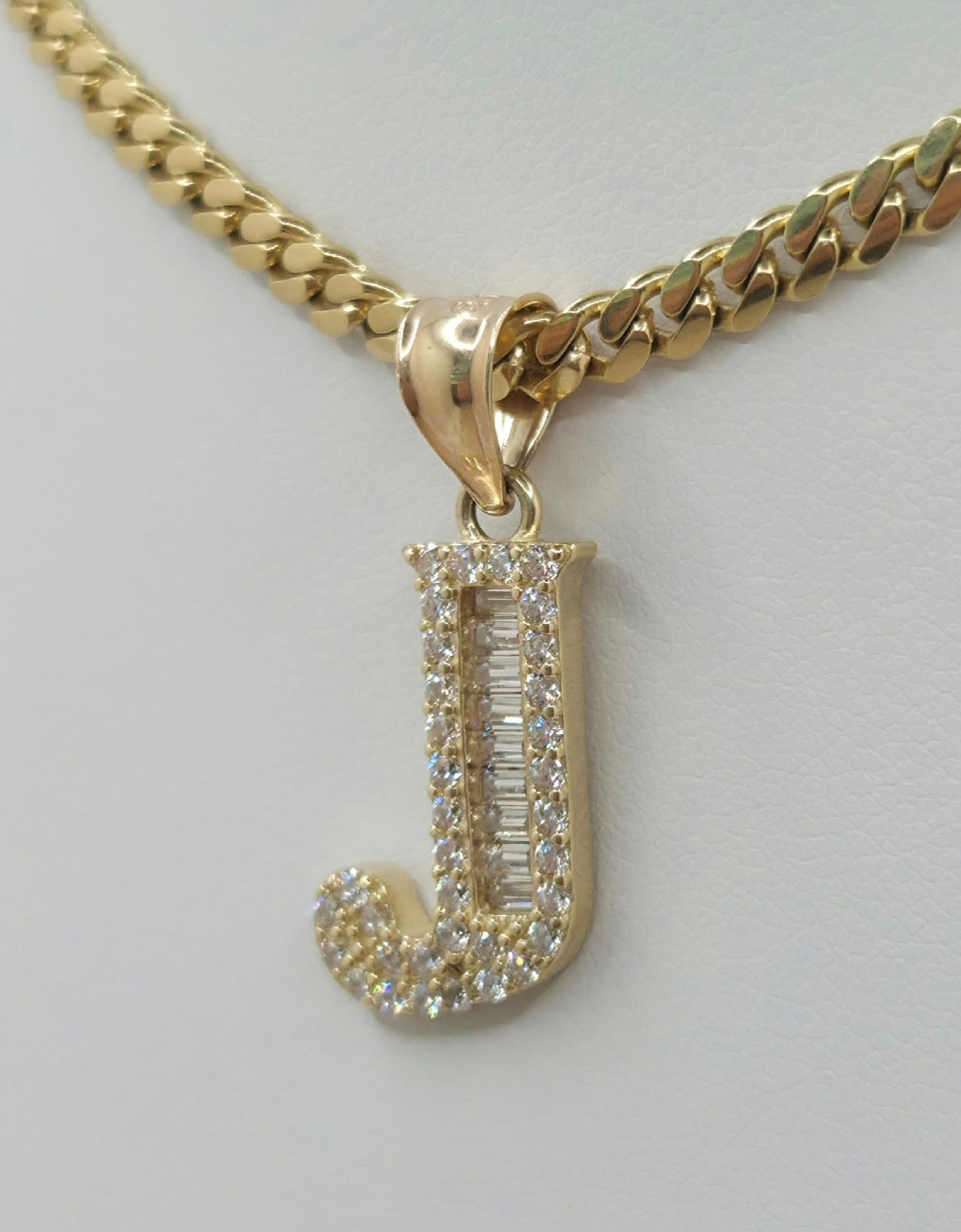 14KT cz letter J pendant Size 11.5x17.7mm Weight 2.1 grs