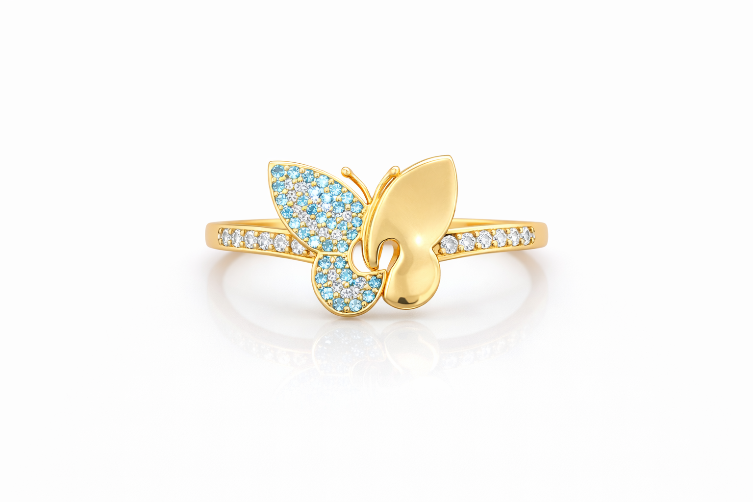 10KT BUTTERFLY RING WITH BEAUTIFUL COLORED CZ DETAILS Size 7.5 Weight 2.4GR