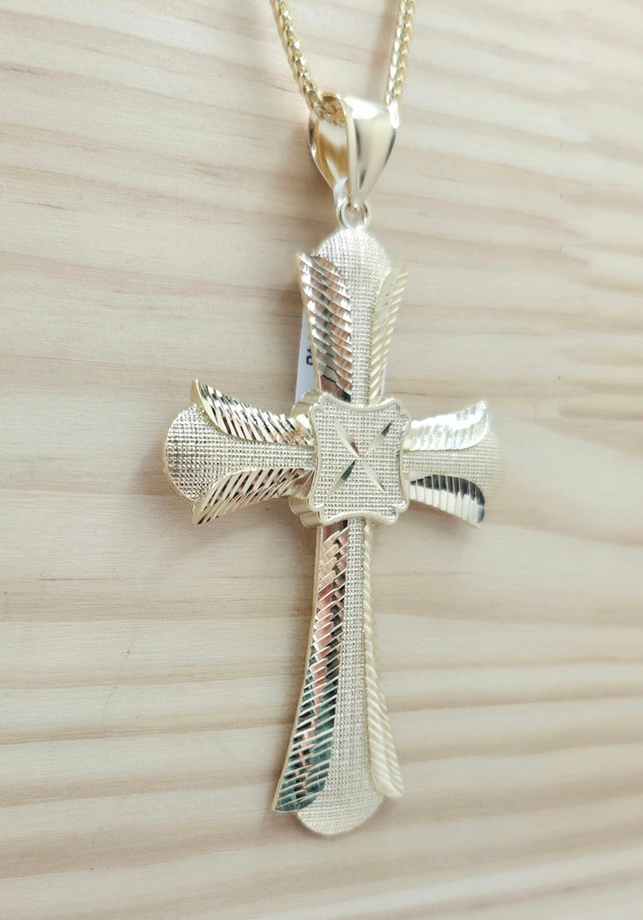 10KT LARGE DIAMOND CUT CROSS PENDANT Weight 8.6GR