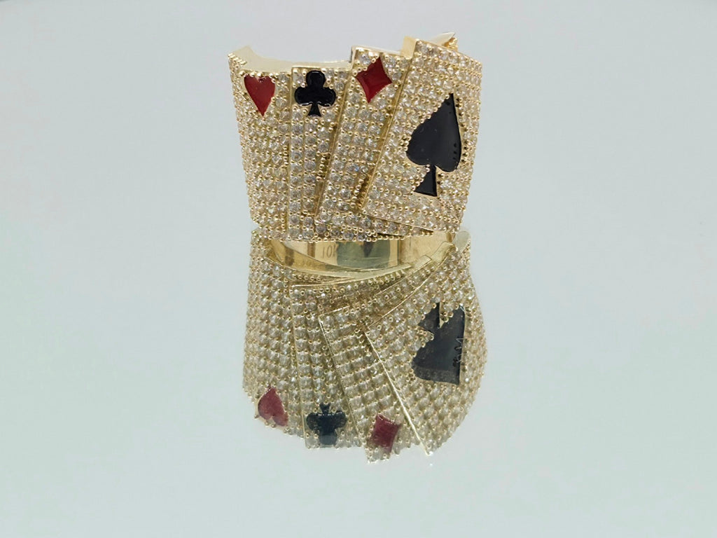 10KT CZ POKER MEN'S RING Size 10 Weight 9.9GR