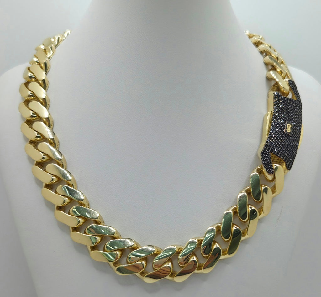 10KT CERTIFIED MONACO CHAIN BLACK CZ CLOSURE Size 22INCH 13.5MM Weight 42.5GR