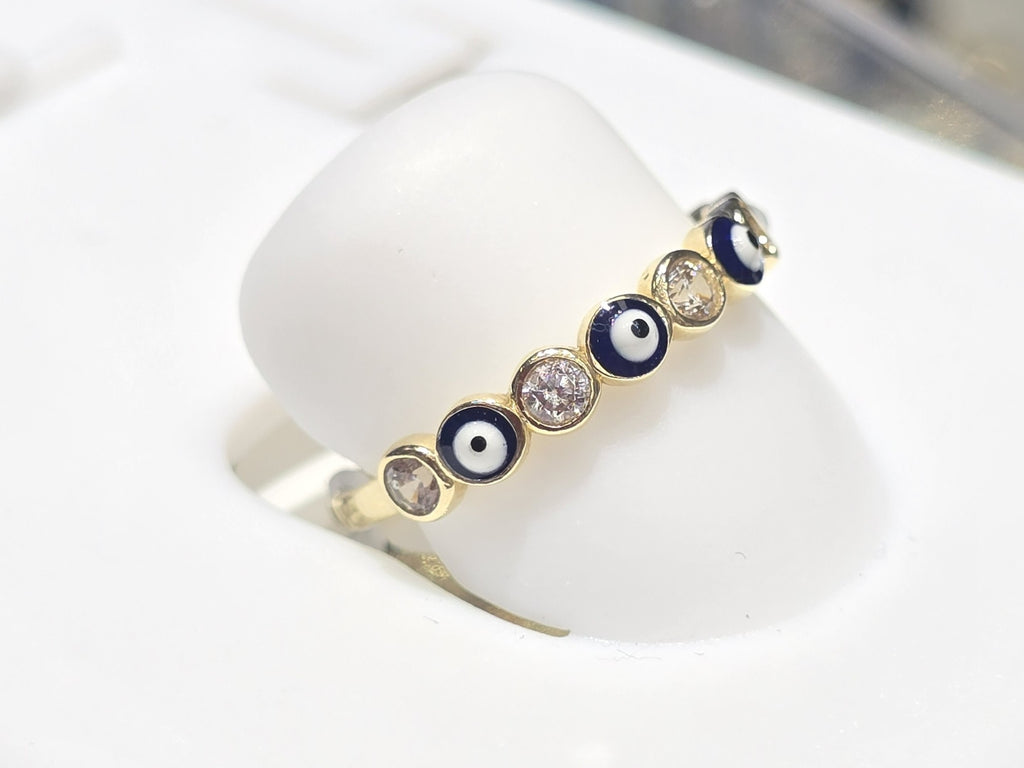 14KT SIMPLE RING WITH BLUE EYES SIZE 8 Weight 2GR