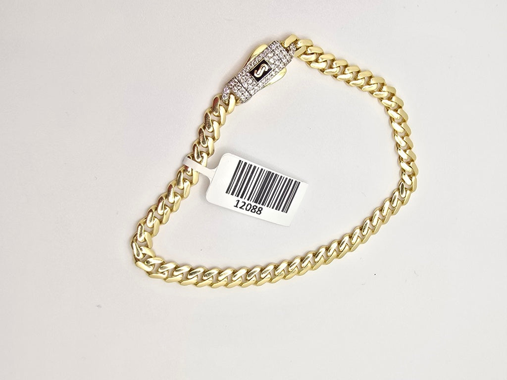 10KT CERTIFIED MONACO BRACELET CZ CLOSURE Size 7INCH 5MM Weight 5GR