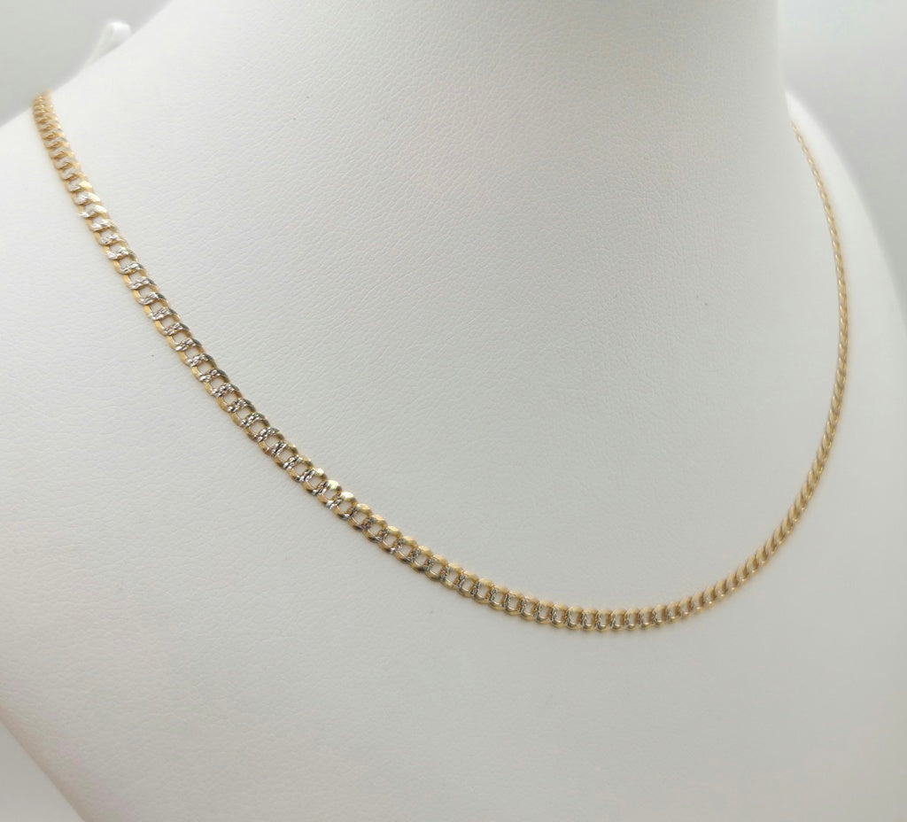 10KT TWO TONE CUBAN CURB FLAT CHAIN 20INCH 2.5MM