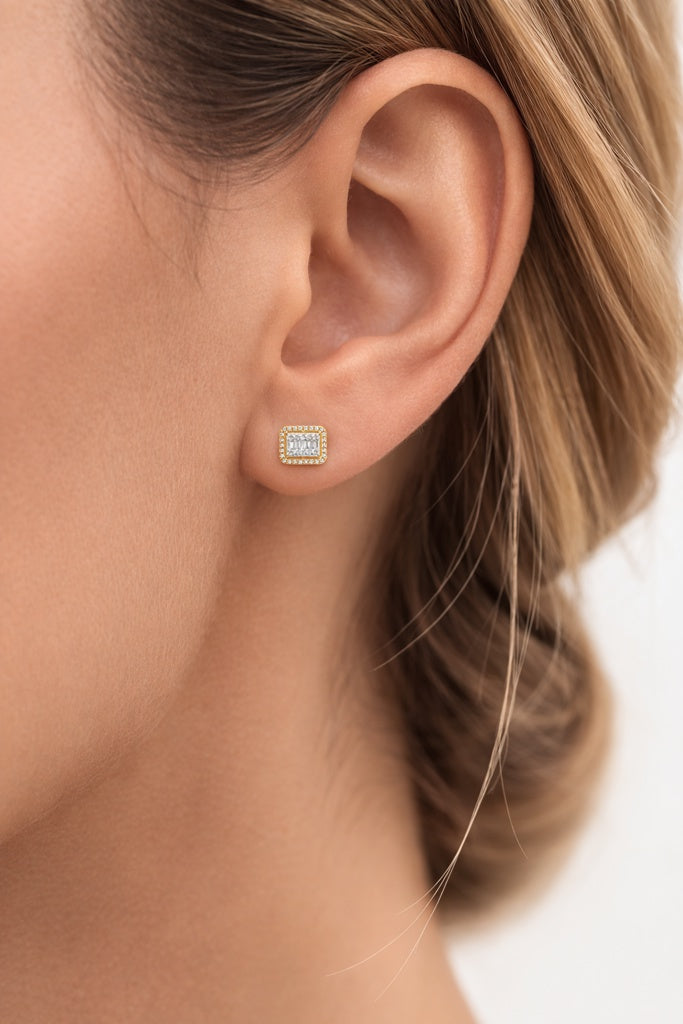 14KT ELEGANT RECTANGULAR NATURAL DIAMOND EARRINGS
