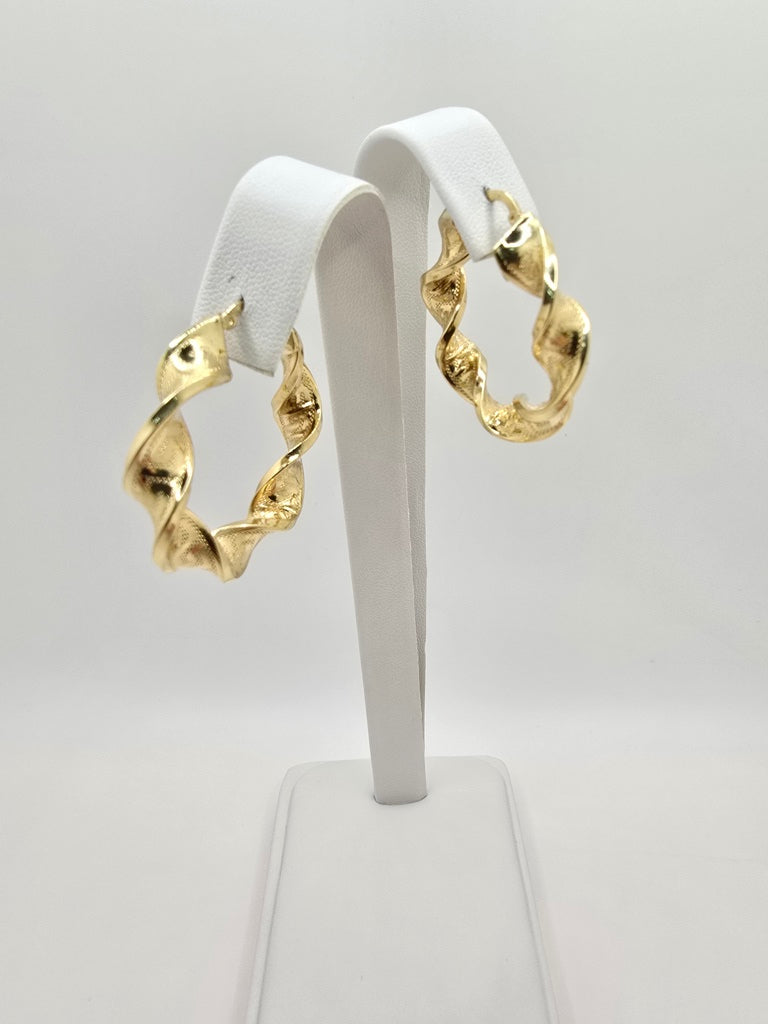 14KT GREEK DESING CROOKED HOOPS EARRINGS Size 4 Weight 6.8GR