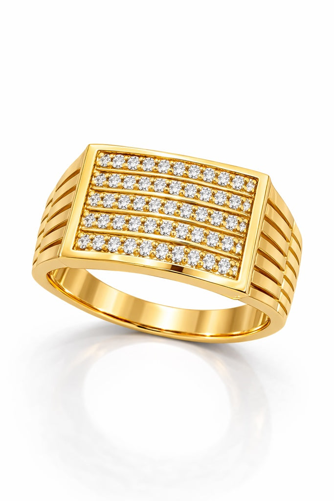14KT MODERN FIVE LINES CZ DETAIL RING Size 7.5 & 8 Weight 2.3GR