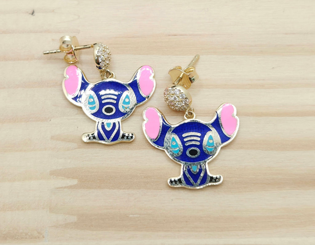 10KT BLUE FLAT STYLE STITCH EARRINGS Weight 4.2GR