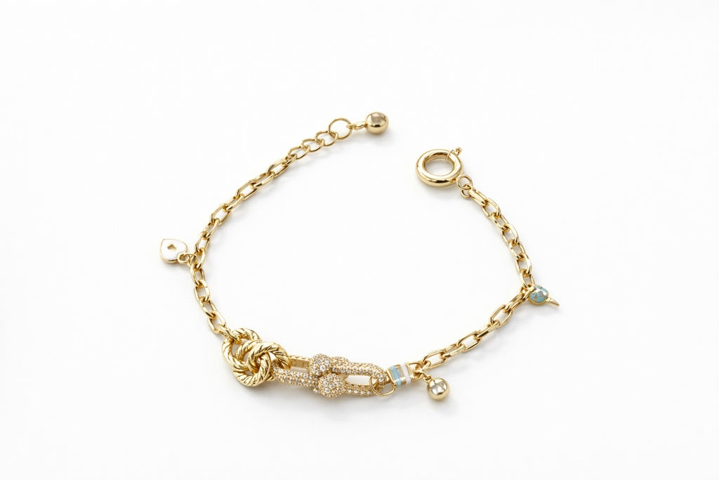 14KT ECOTIC CZ PAPER CLIP CENTER DETAIL BRACELET Size 7-8INCH Weigth 9.1GR