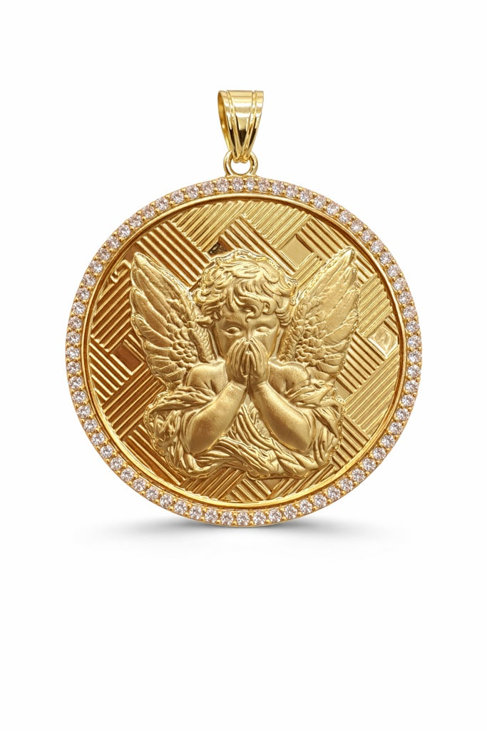 10KT CZ FRAME OVAL GUARDIAN ANGEL PENDANT Size LARGE Weigth 4.3GR