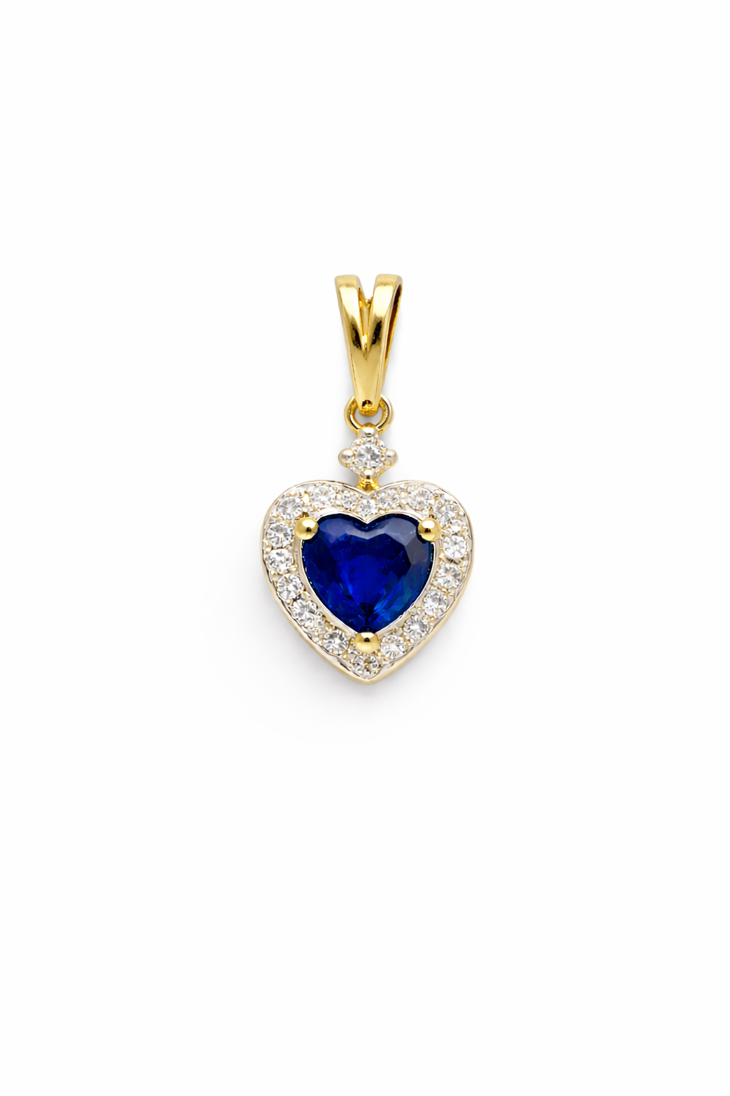 14KT NATURAL DIAMOND AROUND HEART LAB ZAFIRO PENDANT Size 0.69CT/0.78GM