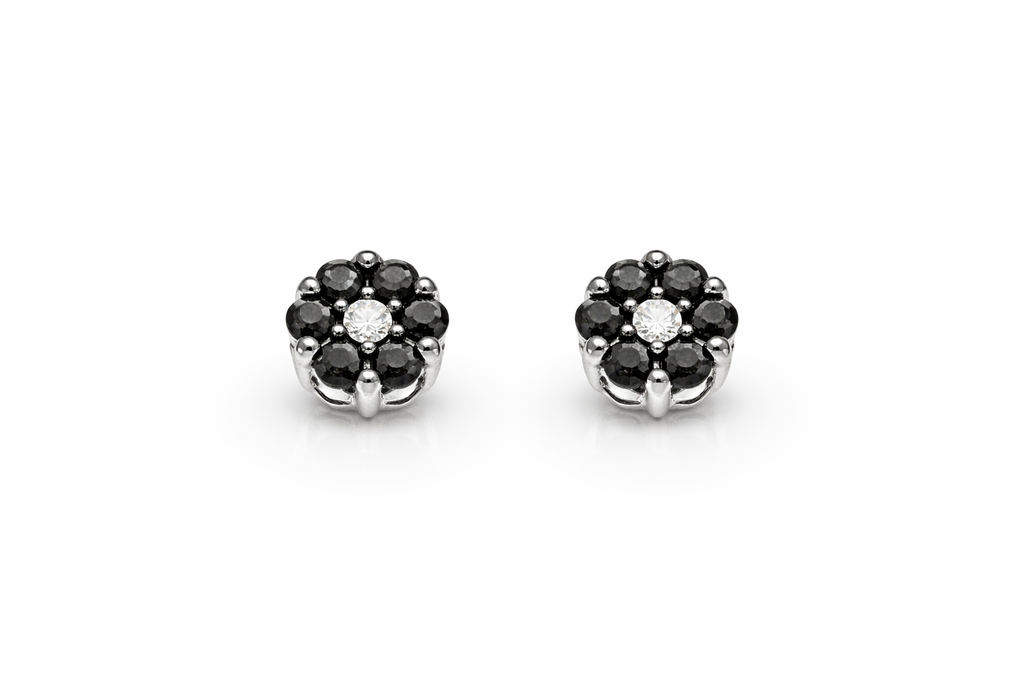 10KT BLACK FLOWER DIAMOND EARRINGS Size 0.50CT