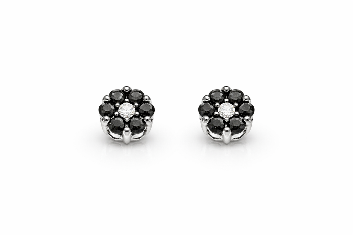 10KT BLACK FLOWER DIAMOND EARRINGS Size 0.50CT