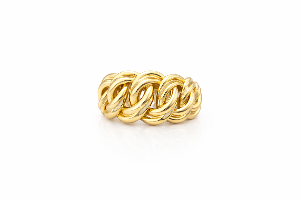 14KT CHAIN STYLE RING Size 6.5 & 7 & 7.5 Weight 3.9GR