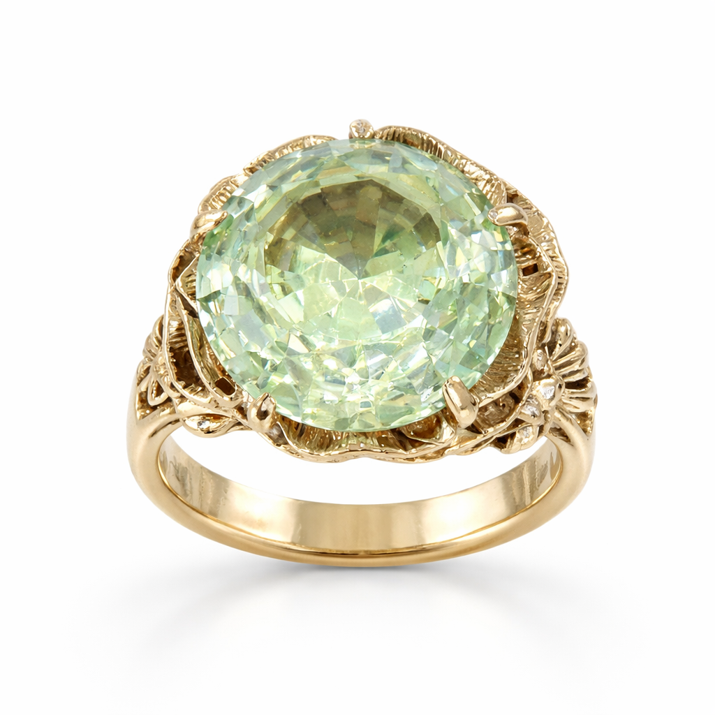 10KT Yellow Gold Women's Ring with Main Yellow Stone – Size 7 | 8.6 Grams