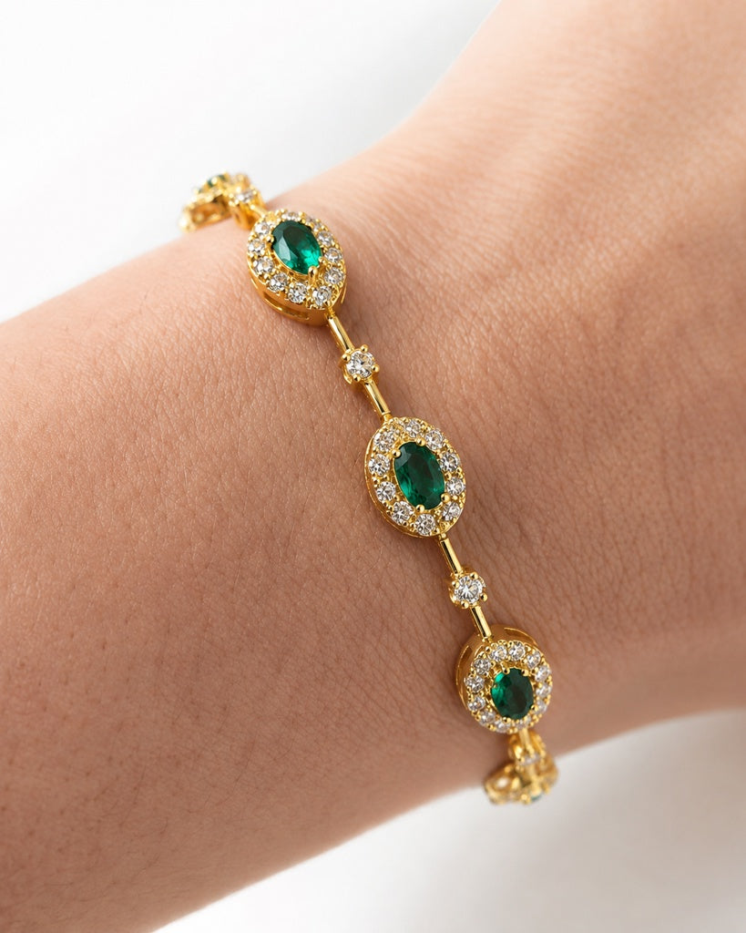 14KT 4.63CT LAB GROWN EMERALD PEAR AND OVALS CHAPE BRACELET Size 7MM 7IN Weigth 8.46GRS